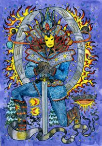 Ręcznie rysowana ilustracja akwarelowa z postacią fantasy, koncepcja graficzna karty