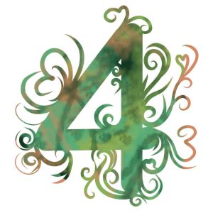 Zielony wzór winorośli numer cztery na białym tle w stylu akwareli