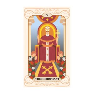 Projekt kart tarota Wielkich Arkanów. Ręcznie rysowany, płaski styl kreskówkowy. HIEROFANT