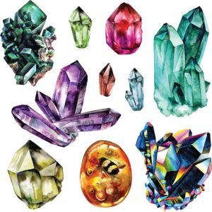 
Kolekcja Watercolor Gems. Kryształy półszlachetne. Ręcznie rysowana ilustracja na białym tle.